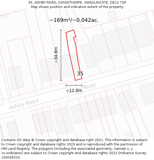 35, ASHBY ROAD, DONISTHORPE, SWADLINCOTE, DE12 7QF: Plot and title map