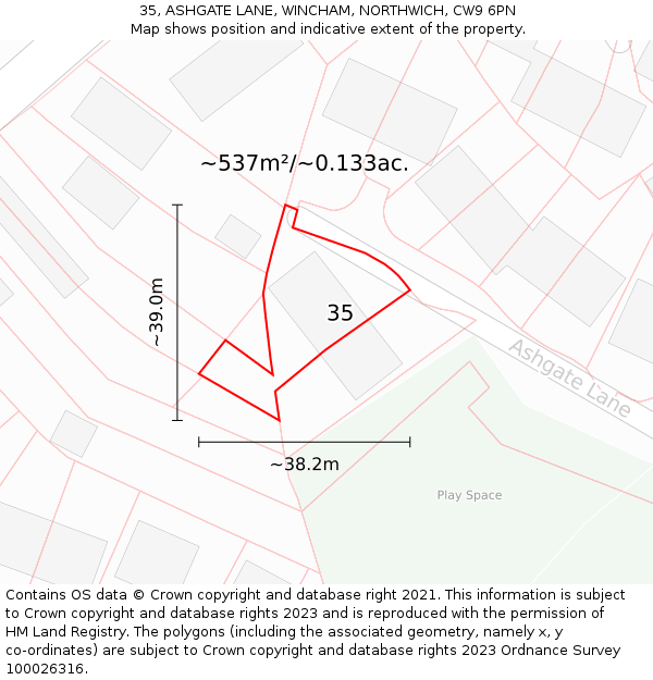 35, ASHGATE LANE, WINCHAM, NORTHWICH, CW9 6PN: Plot and title map