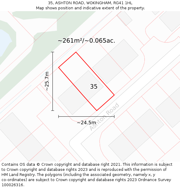 35, ASHTON ROAD, WOKINGHAM, RG41 1HL: Plot and title map