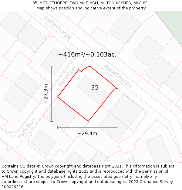 35, ASTLETHORPE, TWO MILE ASH, MILTON KEYNES, MK8 8EL: Plot and title map