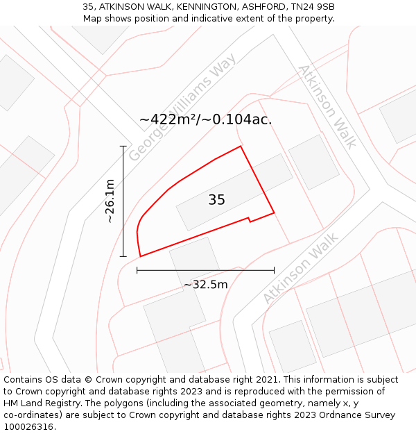 35, ATKINSON WALK, KENNINGTON, ASHFORD, TN24 9SB: Plot and title map