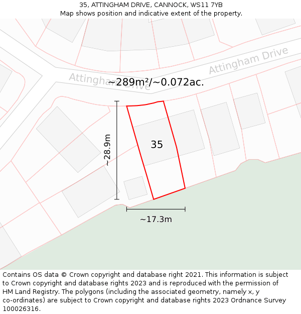 35, ATTINGHAM DRIVE, CANNOCK, WS11 7YB: Plot and title map