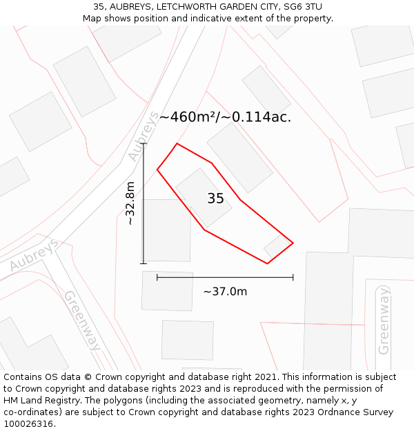 35, AUBREYS, LETCHWORTH GARDEN CITY, SG6 3TU: Plot and title map