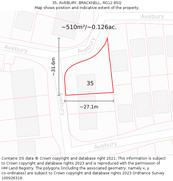 35, AVEBURY, BRACKNELL, RG12 8SQ: Plot and title map