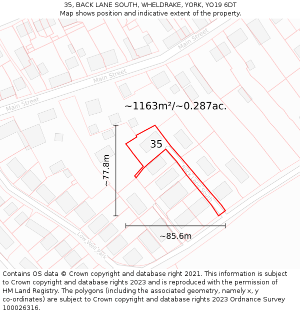 35, BACK LANE SOUTH, WHELDRAKE, YORK, YO19 6DT: Plot and title map