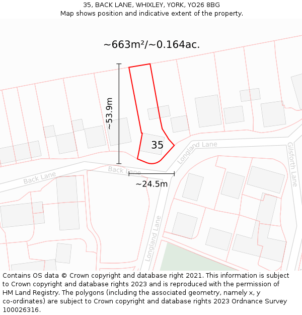 35, BACK LANE, WHIXLEY, YORK, YO26 8BG: Plot and title map