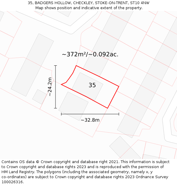 35, BADGERS HOLLOW, CHECKLEY, STOKE-ON-TRENT, ST10 4NW: Plot and title map