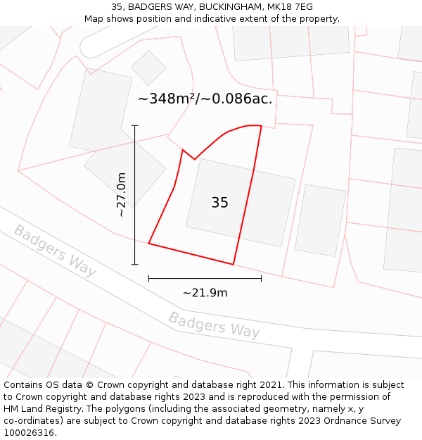 35, BADGERS WAY, BUCKINGHAM, MK18 7EG: Plot and title map