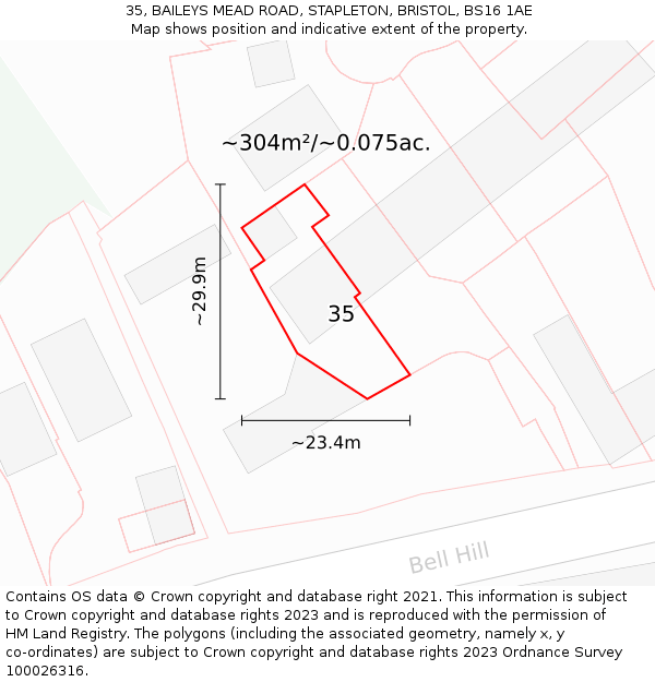35, BAILEYS MEAD ROAD, STAPLETON, BRISTOL, BS16 1AE: Plot and title map
