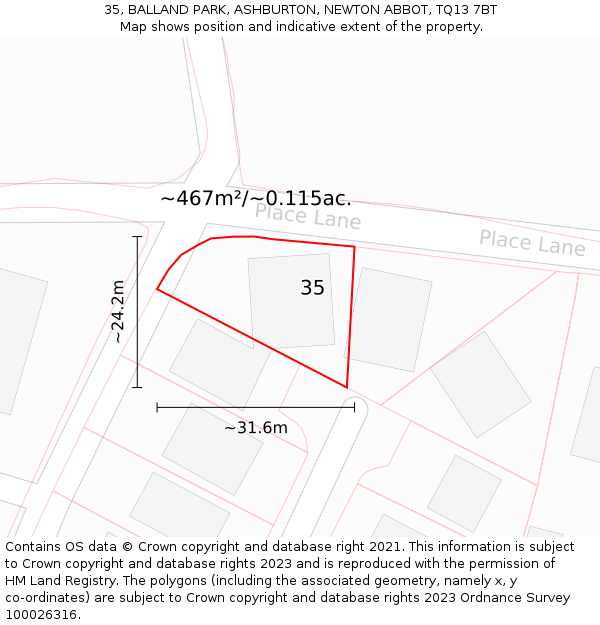 35, BALLAND PARK, ASHBURTON, NEWTON ABBOT, TQ13 7BT: Plot and title map