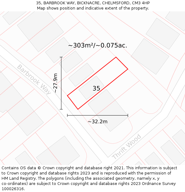 35, BARBROOK WAY, BICKNACRE, CHELMSFORD, CM3 4HP: Plot and title map