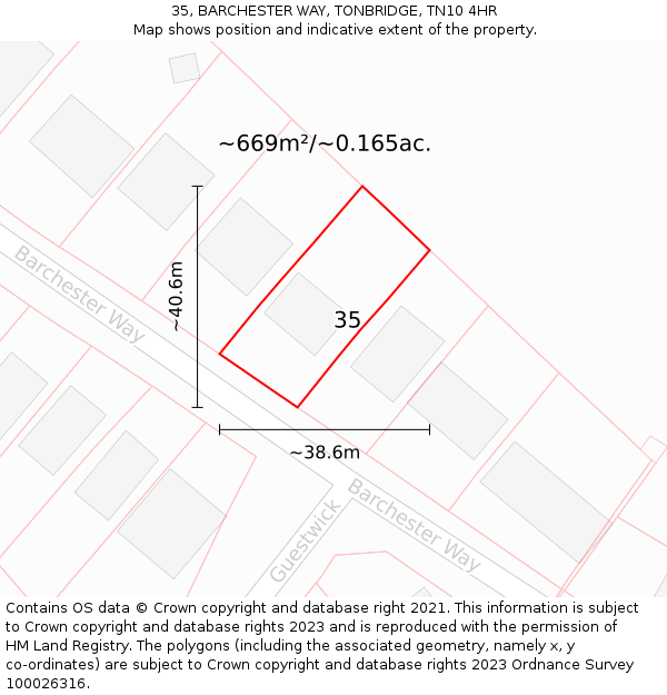 35, BARCHESTER WAY, TONBRIDGE, TN10 4HR: Plot and title map