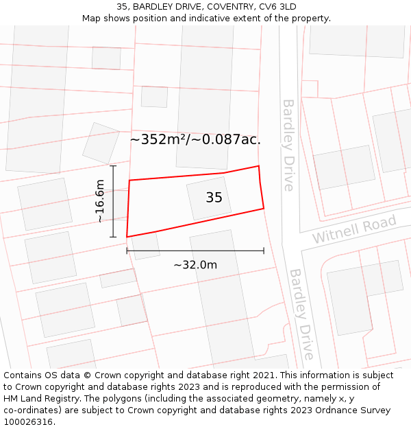 35, BARDLEY DRIVE, COVENTRY, CV6 3LD: Plot and title map