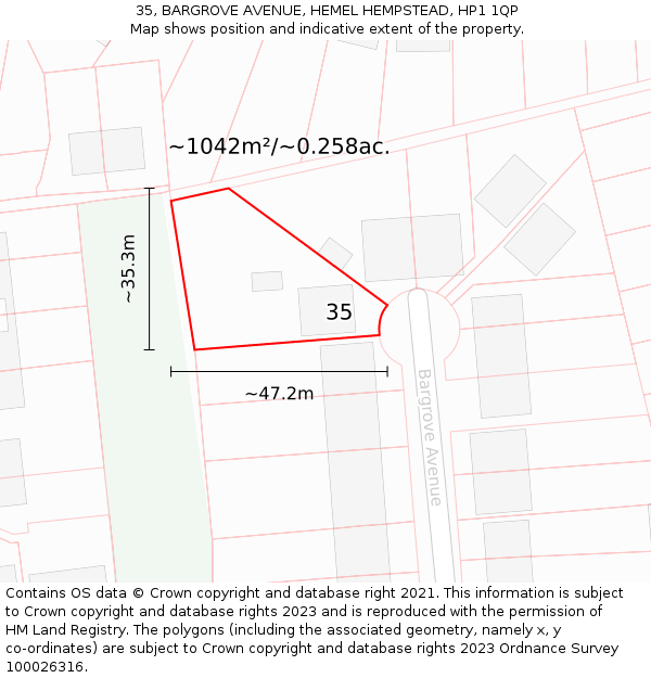 35, BARGROVE AVENUE, HEMEL HEMPSTEAD, HP1 1QP: Plot and title map