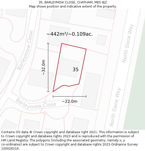 35, BARLEYMOW CLOSE, CHATHAM, ME5 8JZ: Plot and title map
