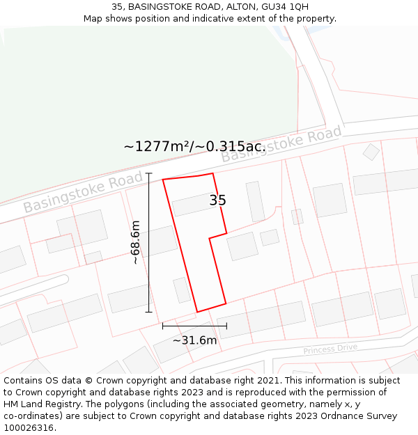 35, BASINGSTOKE ROAD, ALTON, GU34 1QH: Plot and title map