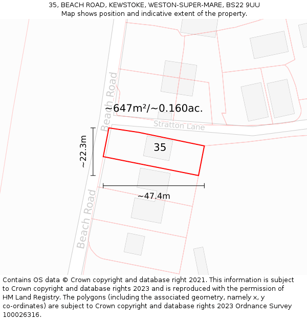 35, BEACH ROAD, KEWSTOKE, WESTON-SUPER-MARE, BS22 9UU: Plot and title map