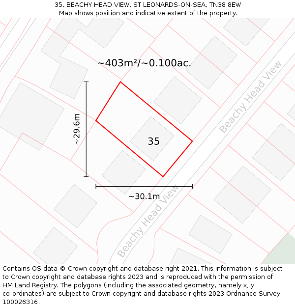 35, BEACHY HEAD VIEW, ST LEONARDS-ON-SEA, TN38 8EW: Plot and title map