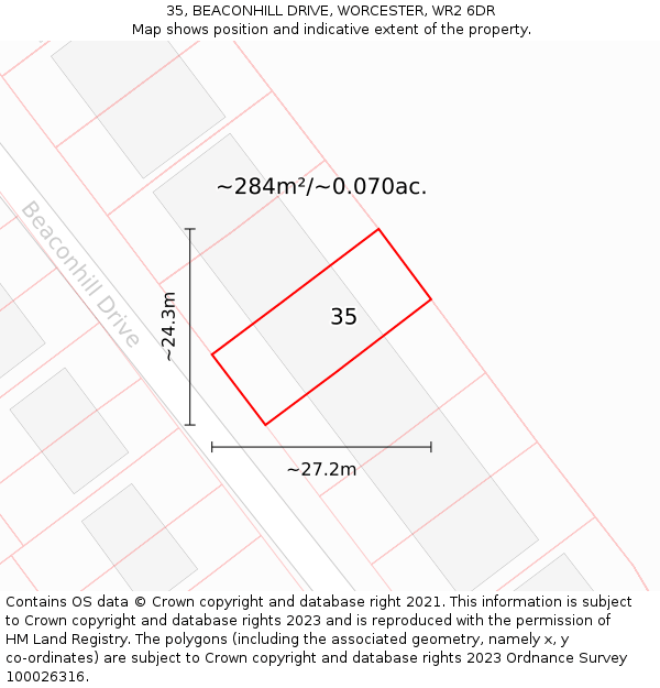 35, BEACONHILL DRIVE, WORCESTER, WR2 6DR: Plot and title map