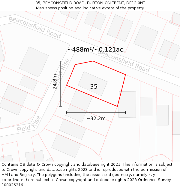 35, BEACONSFIELD ROAD, BURTON-ON-TRENT, DE13 0NT: Plot and title map