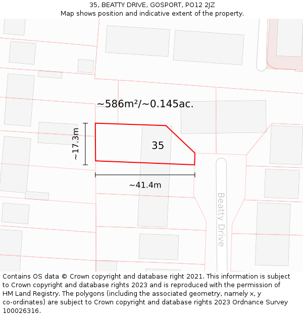 35, BEATTY DRIVE, GOSPORT, PO12 2JZ: Plot and title map