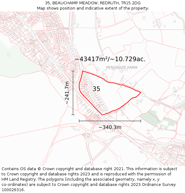35, BEAUCHAMP MEADOW, REDRUTH, TR15 2DG: Plot and title map