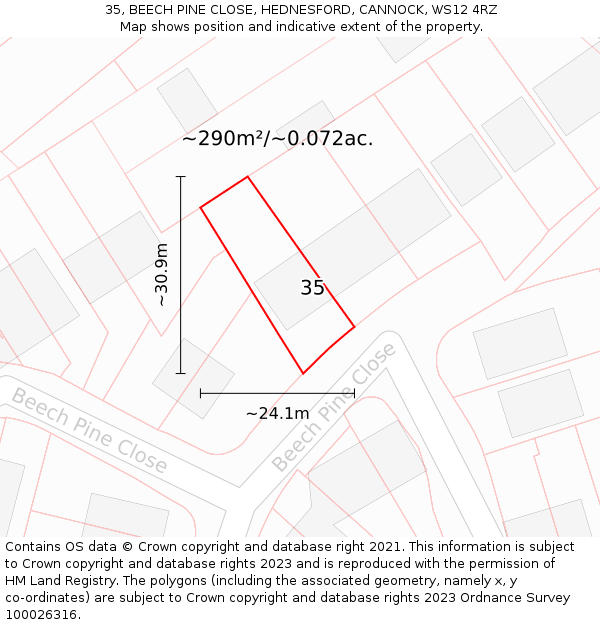 35, BEECH PINE CLOSE, HEDNESFORD, CANNOCK, WS12 4RZ: Plot and title map