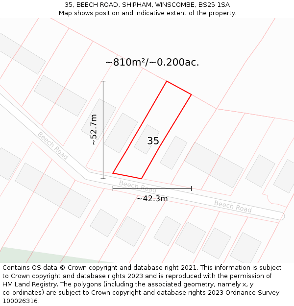 35, BEECH ROAD, SHIPHAM, WINSCOMBE, BS25 1SA: Plot and title map