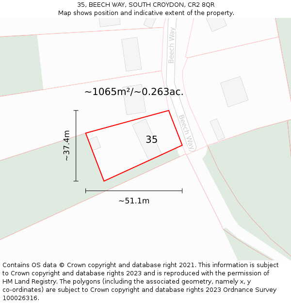 35, BEECH WAY, SOUTH CROYDON, CR2 8QR: Plot and title map