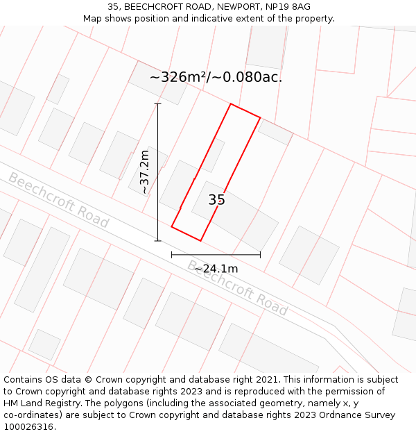35, BEECHCROFT ROAD, NEWPORT, NP19 8AG: Plot and title map