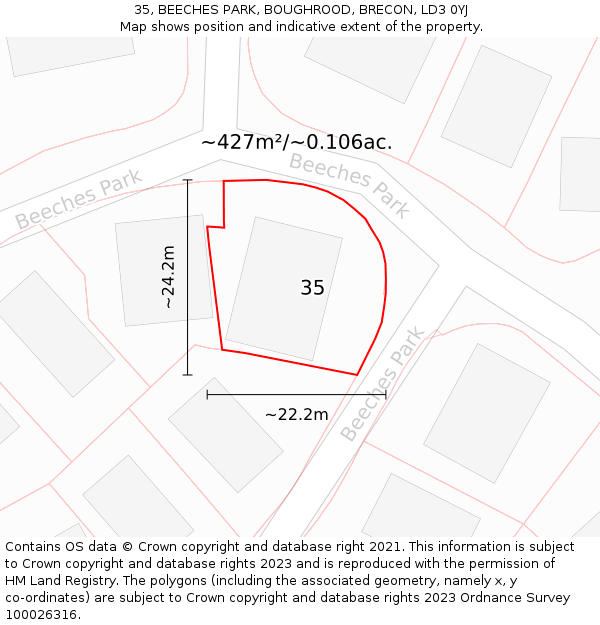 35, BEECHES PARK, BOUGHROOD, BRECON, LD3 0YJ: Plot and title map