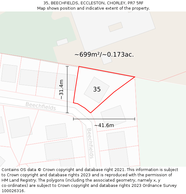 35, BEECHFIELDS, ECCLESTON, CHORLEY, PR7 5RF: Plot and title map