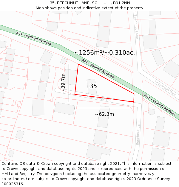 35, BEECHNUT LANE, SOLIHULL, B91 2NN: Plot and title map