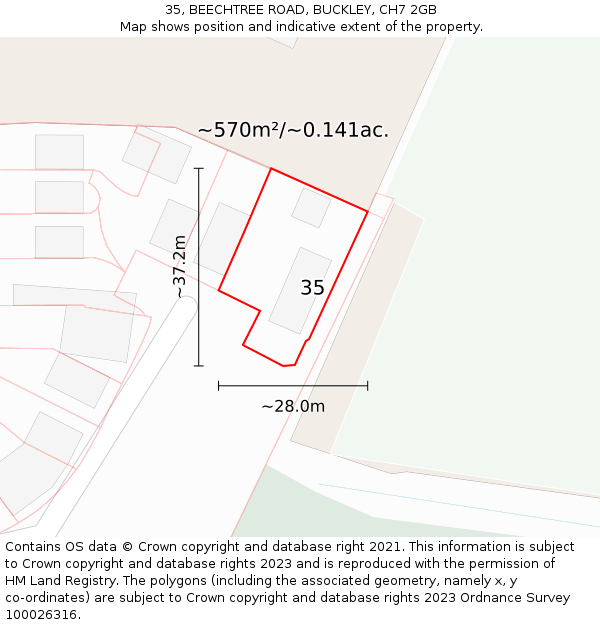 35, BEECHTREE ROAD, BUCKLEY, CH7 2GB: Plot and title map