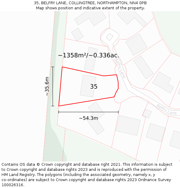 35, BELFRY LANE, COLLINGTREE, NORTHAMPTON, NN4 0PB: Plot and title map