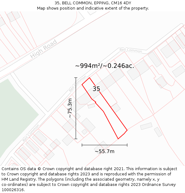 35, BELL COMMON, EPPING, CM16 4DY: Plot and title map