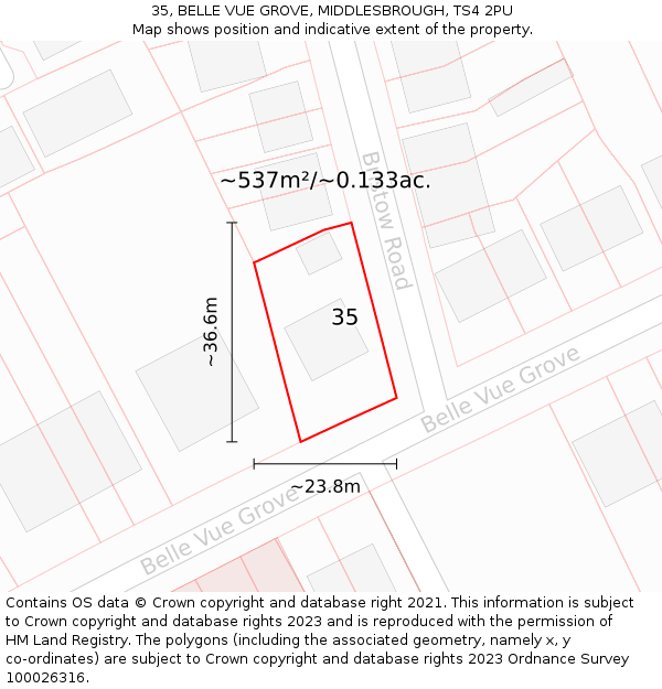 35, BELLE VUE GROVE, MIDDLESBROUGH, TS4 2PU: Plot and title map
