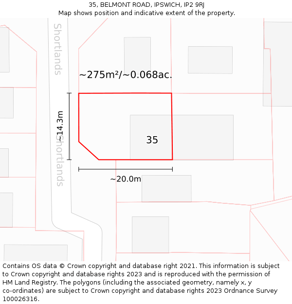 35, BELMONT ROAD, IPSWICH, IP2 9RJ: Plot and title map