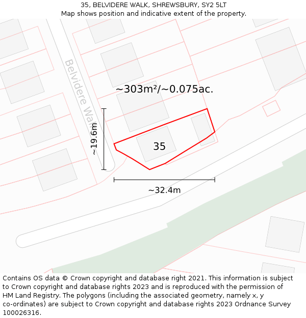 35, BELVIDERE WALK, SHREWSBURY, SY2 5LT: Plot and title map
