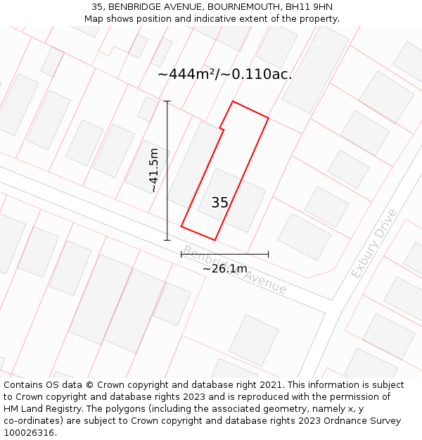35, BENBRIDGE AVENUE, BOURNEMOUTH, BH11 9HN: Plot and title map