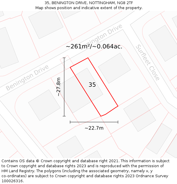 35, BENINGTON DRIVE, NOTTINGHAM, NG8 2TF: Plot and title map