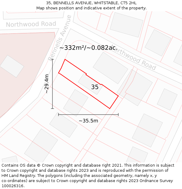 35, BENNELLS AVENUE, WHITSTABLE, CT5 2HL: Plot and title map