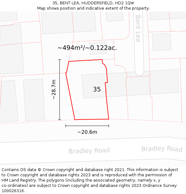 35, BENT LEA, HUDDERSFIELD, HD2 1QW: Plot and title map