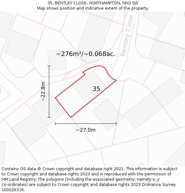 35, BENTLEY CLOSE, NORTHAMPTON, NN3 5JS: Plot and title map