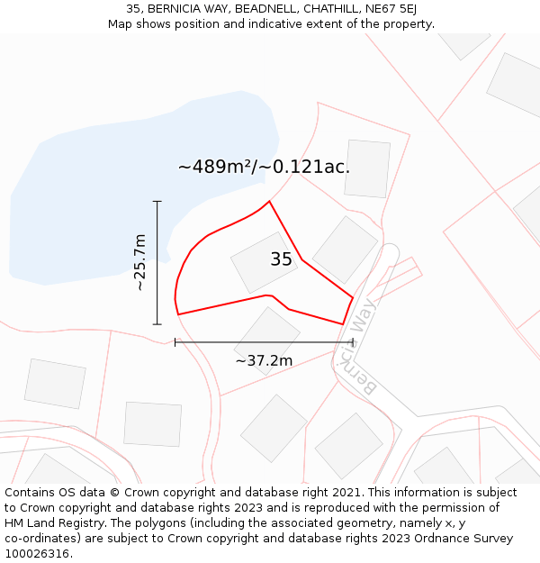 35, BERNICIA WAY, BEADNELL, CHATHILL, NE67 5EJ: Plot and title map