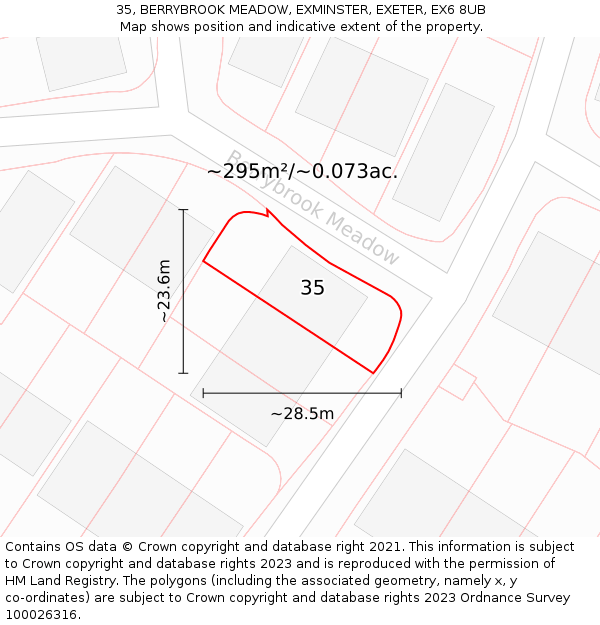 35, BERRYBROOK MEADOW, EXMINSTER, EXETER, EX6 8UB: Plot and title map
