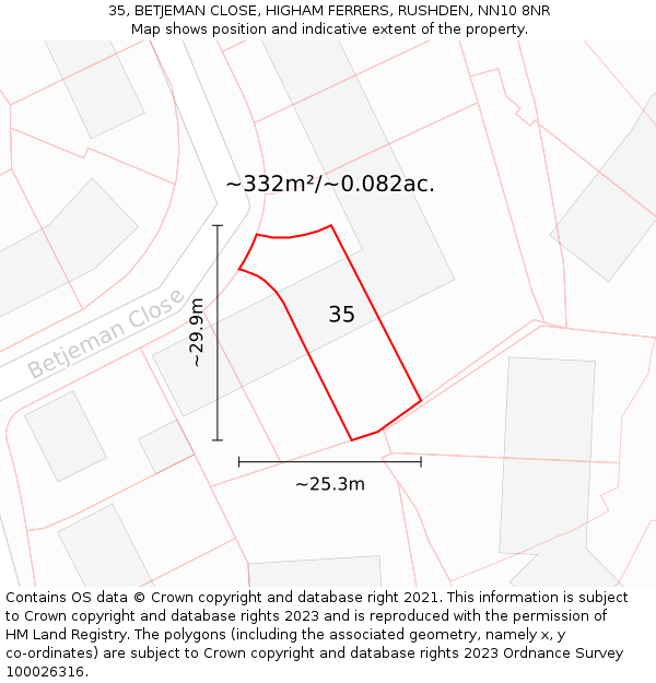 35, BETJEMAN CLOSE, HIGHAM FERRERS, RUSHDEN, NN10 8NR: Plot and title map