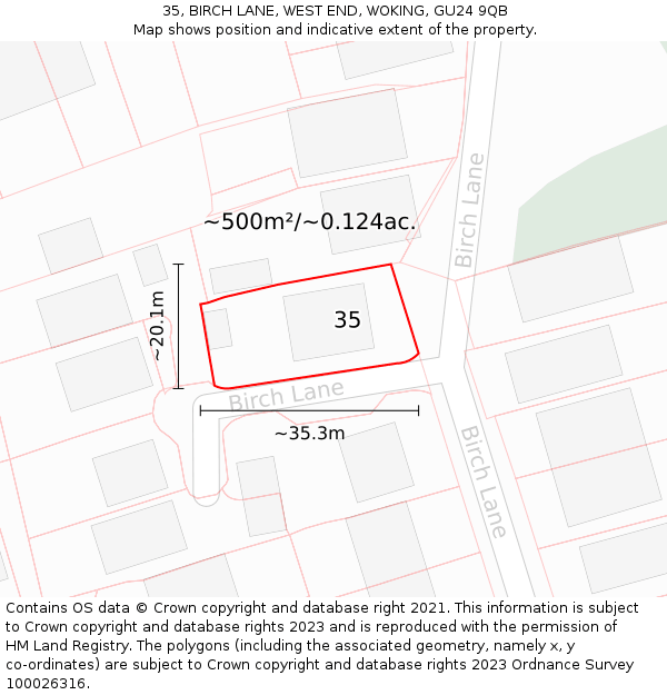 35, BIRCH LANE, WEST END, WOKING, GU24 9QB: Plot and title map
