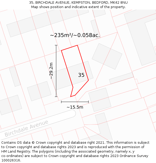 35, BIRCHDALE AVENUE, KEMPSTON, BEDFORD, MK42 8NU: Plot and title map