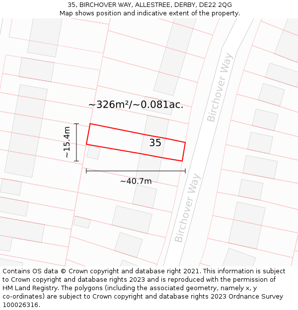 35, BIRCHOVER WAY, ALLESTREE, DERBY, DE22 2QG: Plot and title map